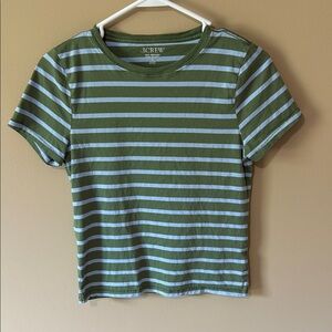 J. Crew Olive and Sky Striped Tee